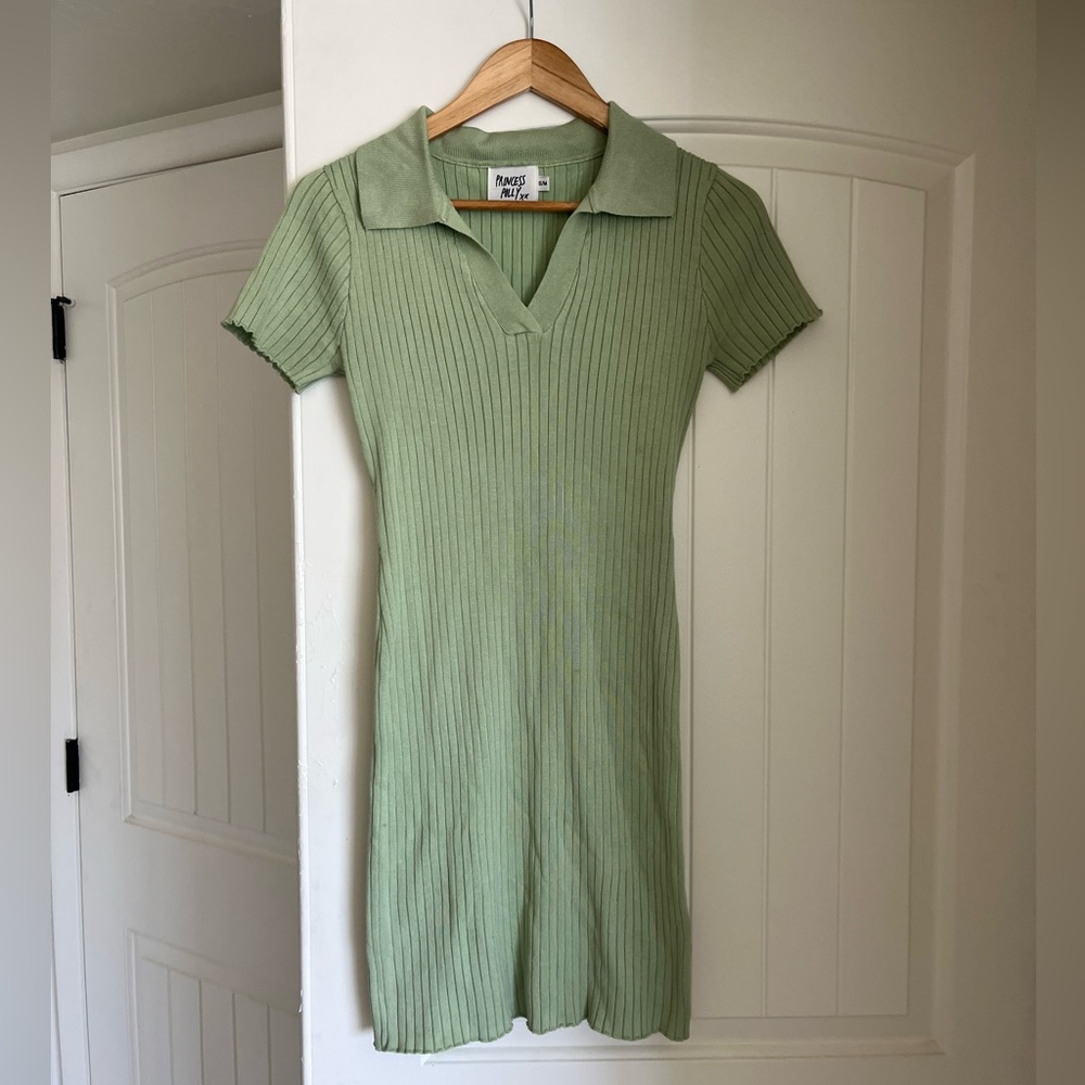 Princess Polly Green Collared Dress - Stretchy Knit